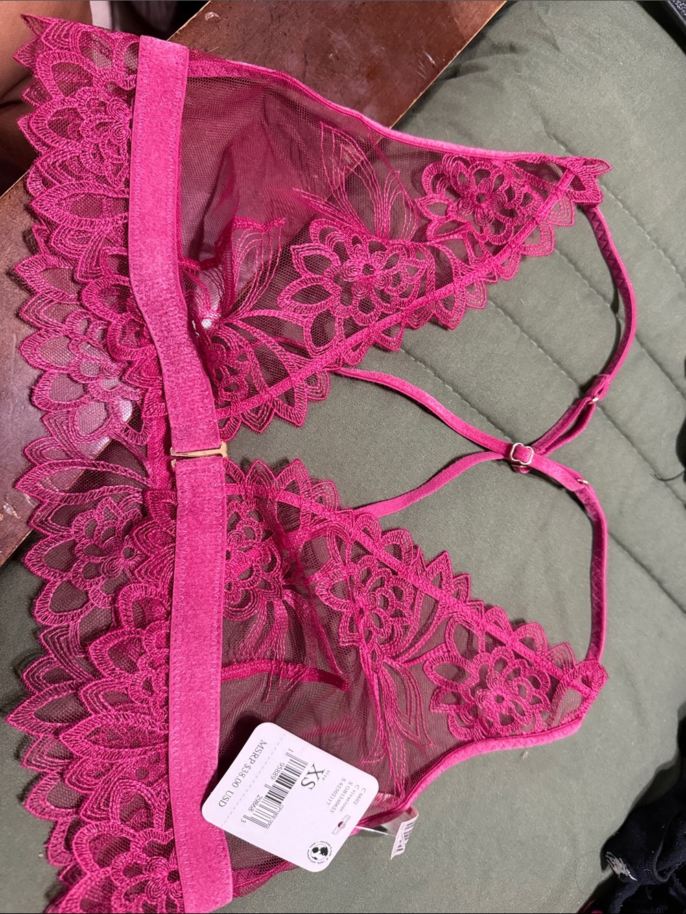 Free People Fuchsia Floral Lace Sheer Bralette